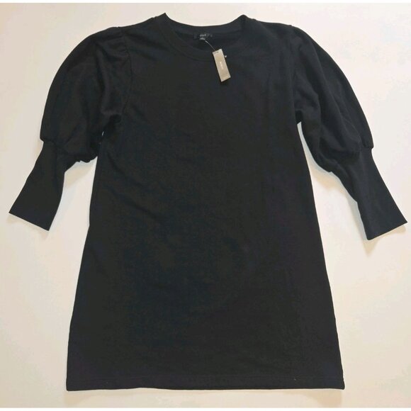 J. Crew Original Puff Sleeve Sweatshirt Dress Black Med Long Sleeve Shift BA957 - Picture 3 of 11